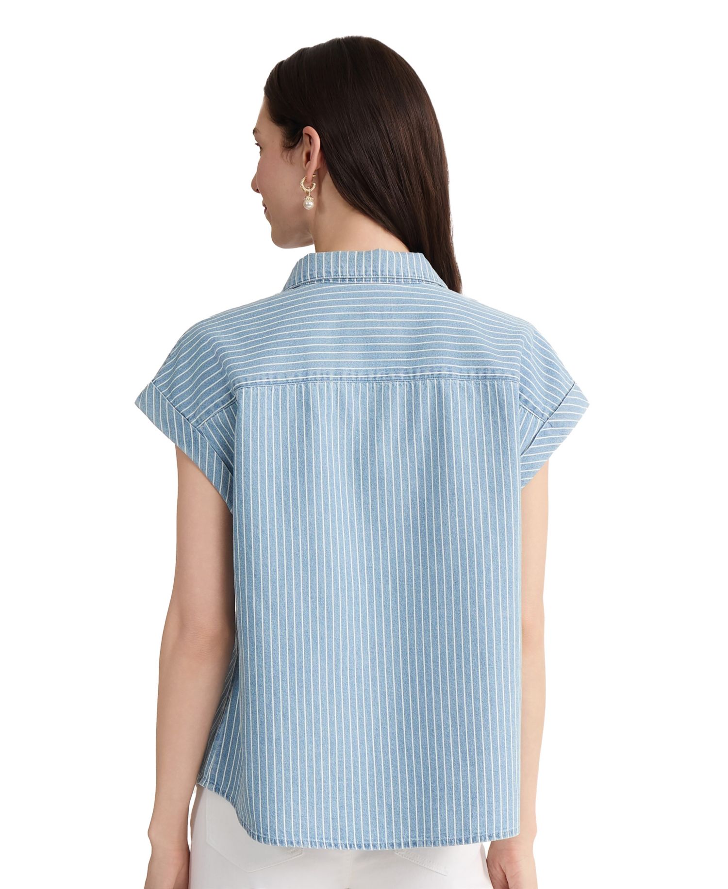 Petite Button-Front Collared Neck Top