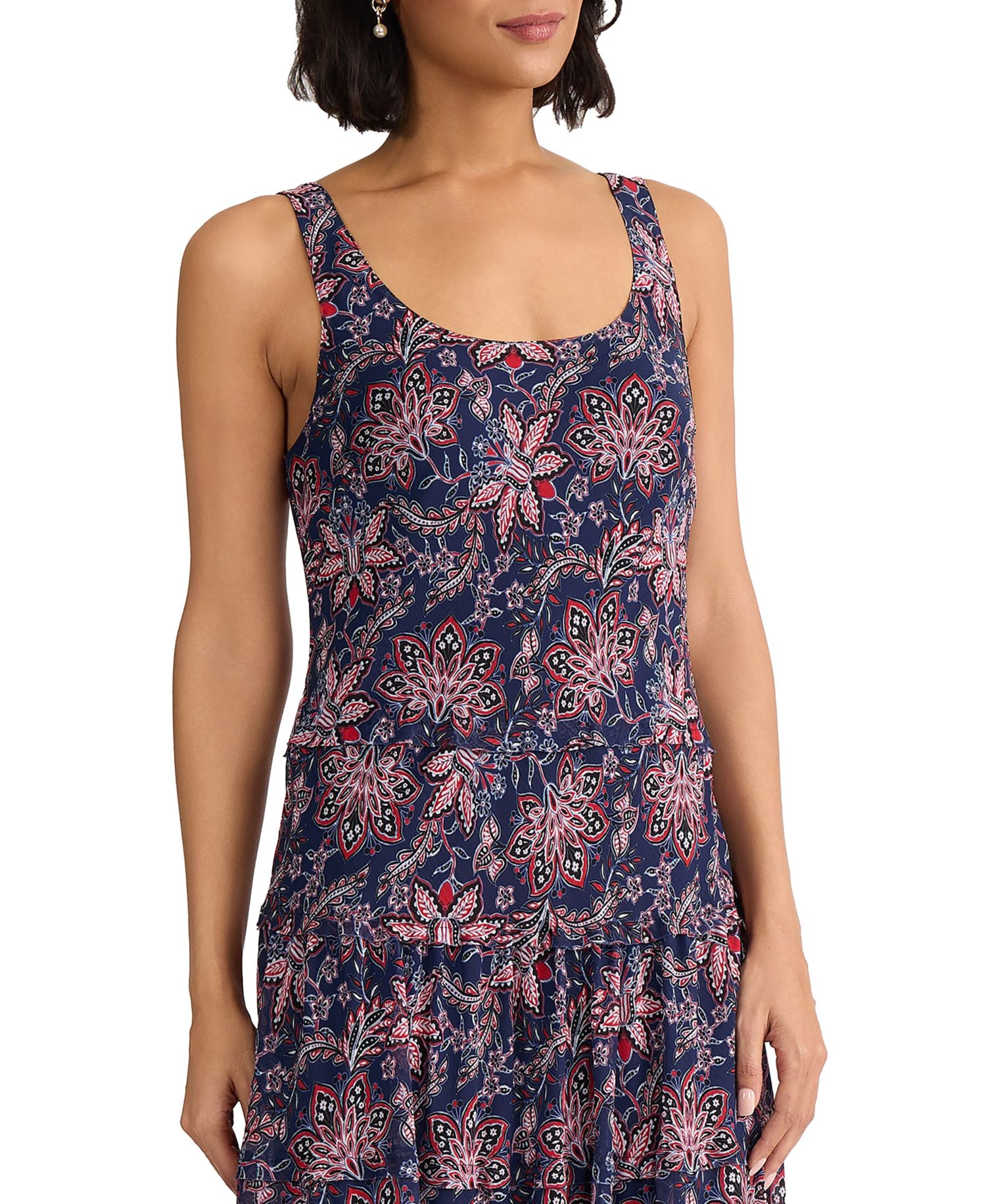 Petite Sleeveless Printed Tiered Maxi Dress