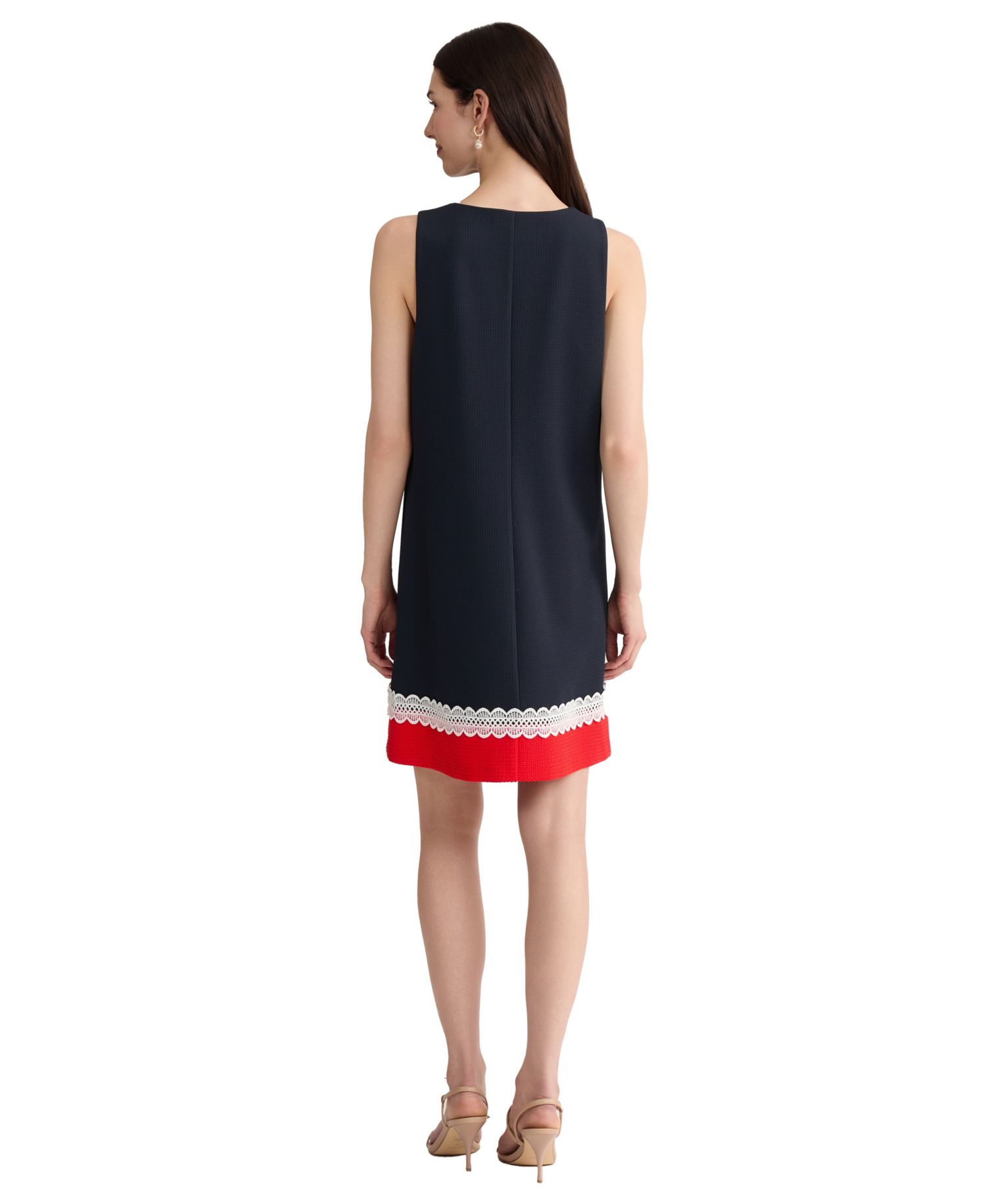 Petite Sleeveless Lace-trim Colorblock Dress