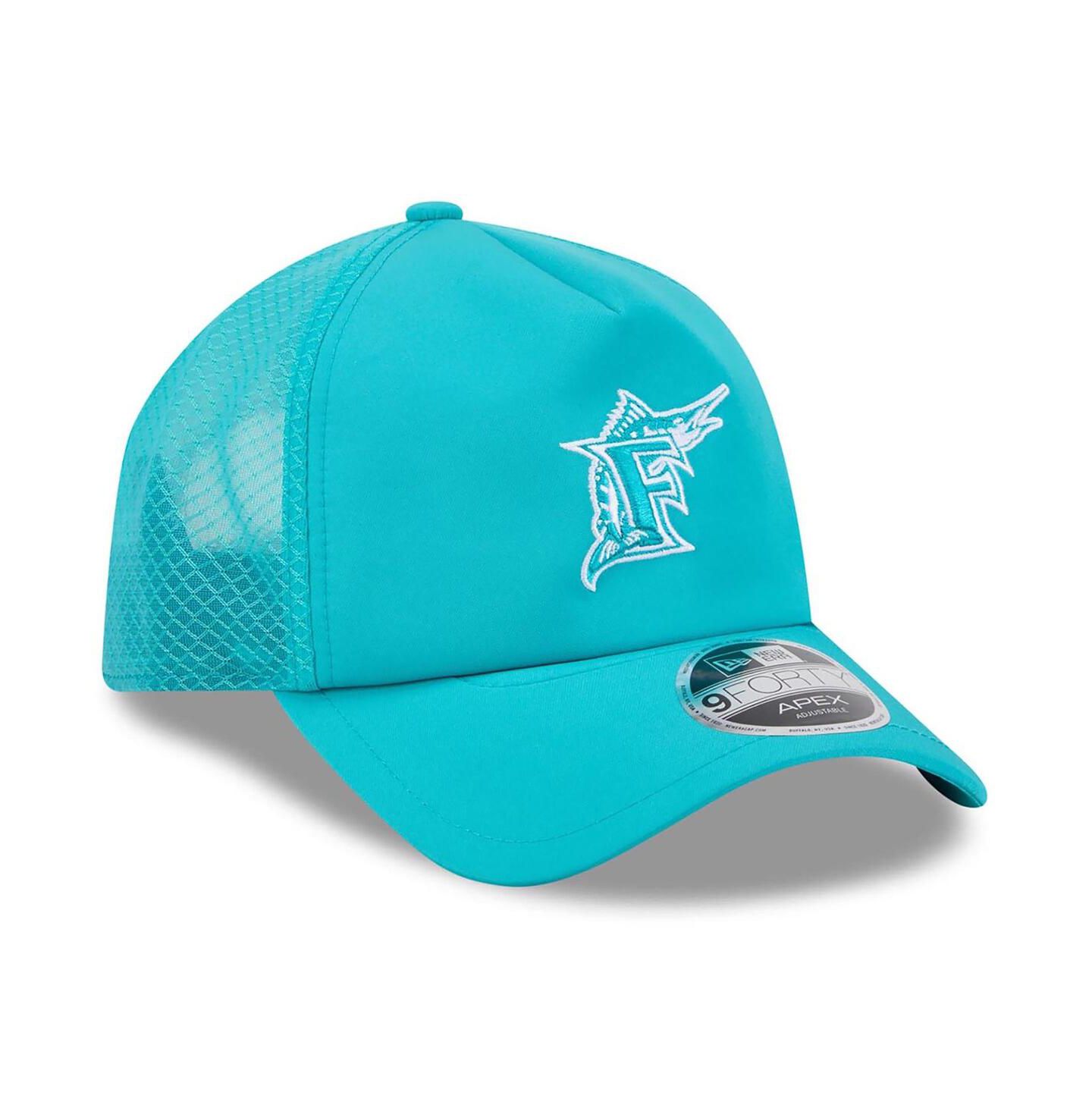 Мужская кепка New Era Teal Florida Marlins 2026 Batting Practice Alternate Apex 9FORTY Adjustable Hat — фото 3