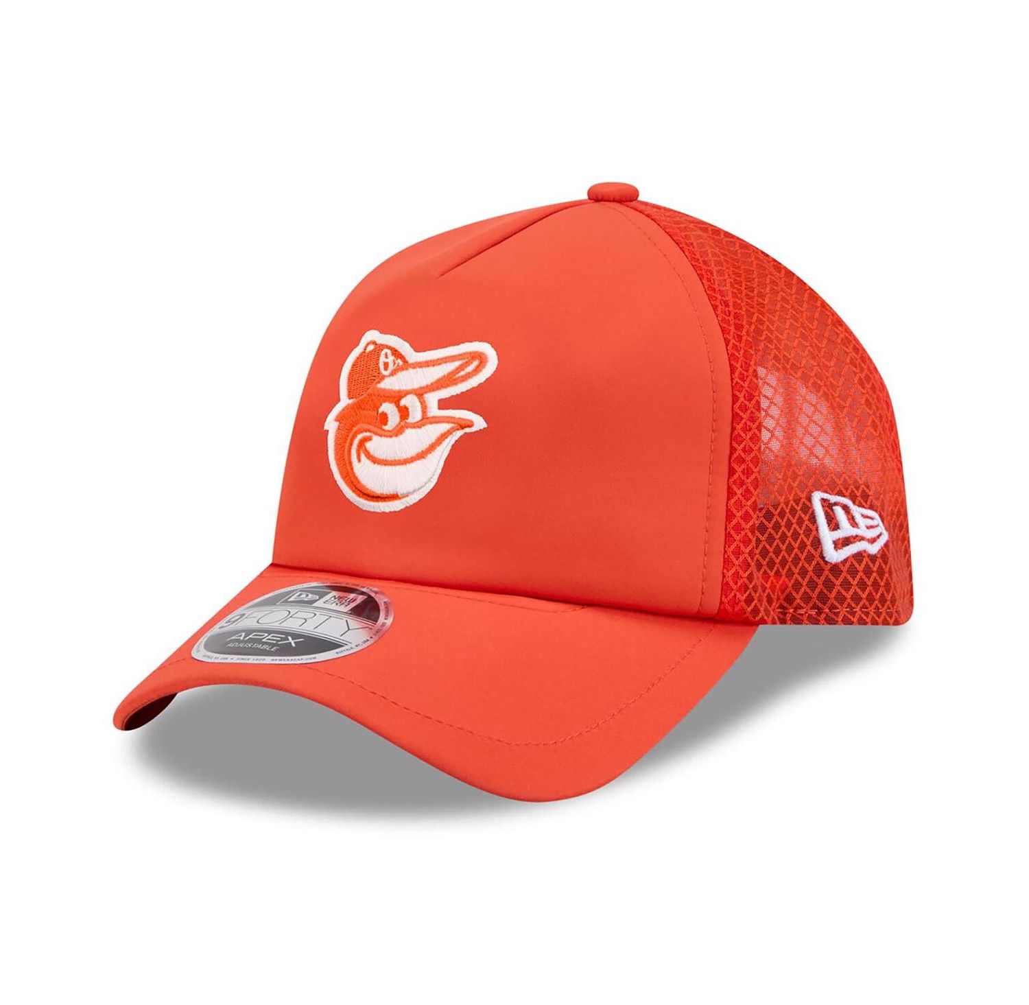 Men's Orange Baltimore Orioles 2026 Batting Practice Apex 9FORTY Adjustable Trucker Hat