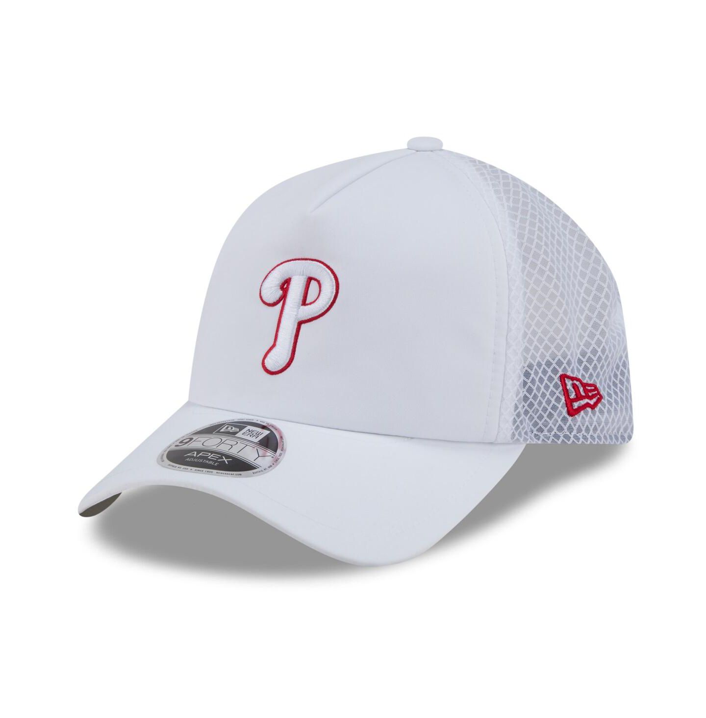 Мужская кепка New Era White Philadelphia Phillies 2026 Batting Practice Apex 9FORTY Adjustable Trucker Hat — фото 1