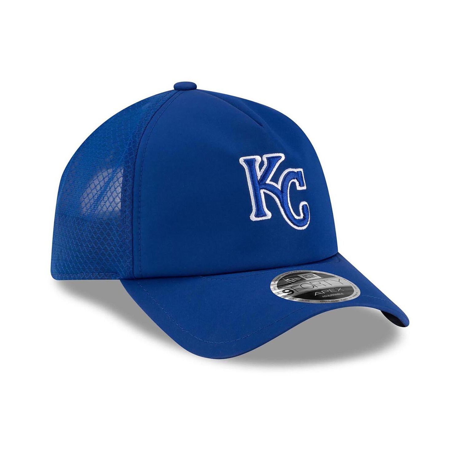 Men's Royal Kansas City Royals 2026 Batting Practice Apex 9FORTY Adjustable Trucker Hat