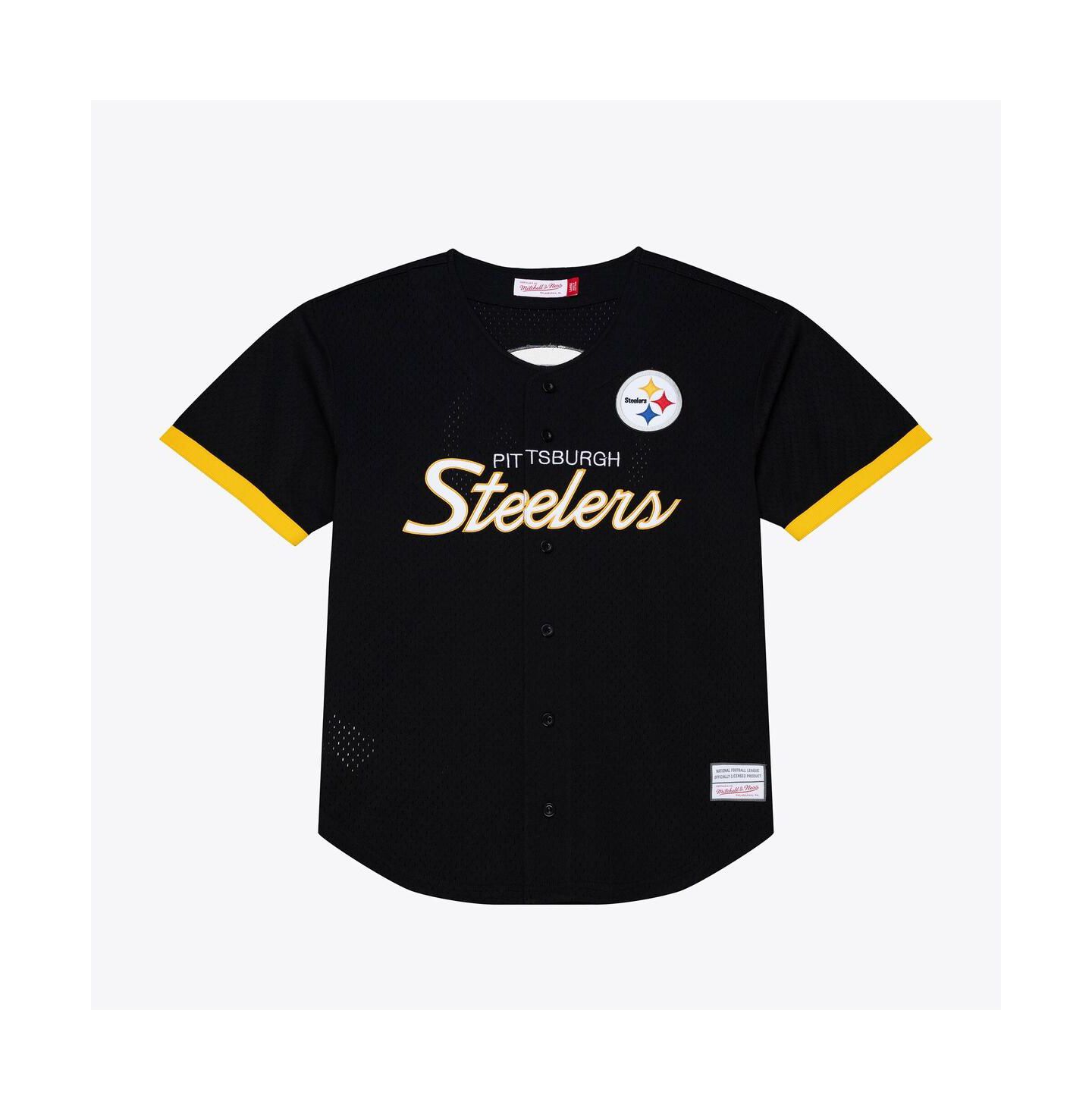 Мужской топ Mitchell & Ness Black Pittsburgh Steelers Head Coach Mesh Full-Button Fashion Jersey — фото 1