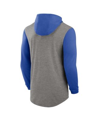 Men's Heather Gray/Royal Kentucky Wildcats Campus Legacy Tri-Blend Long Sleeve Hooded T-Shirt