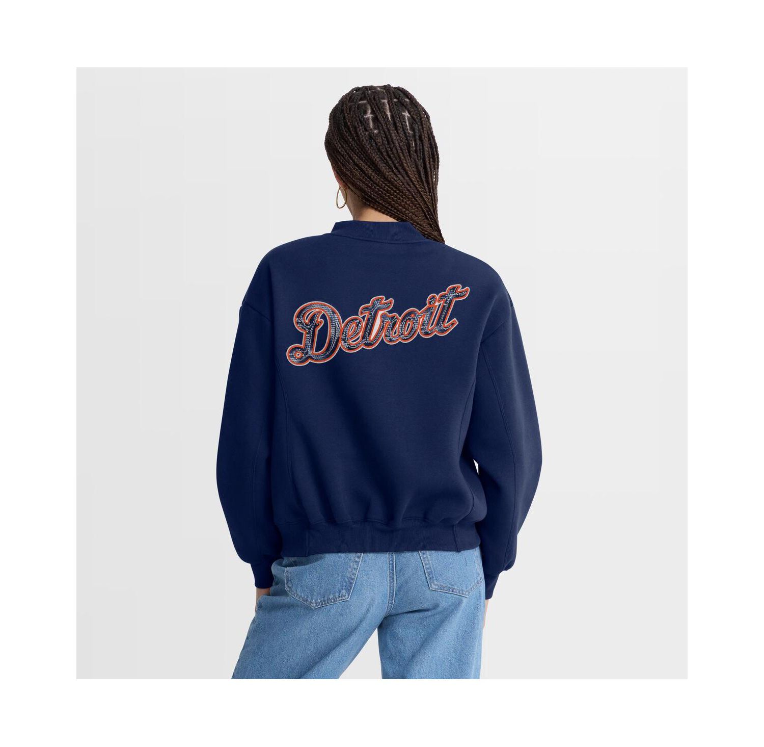 Women's Navy Detroit Tigers Oversized Rage Against Full-Zip Jacket