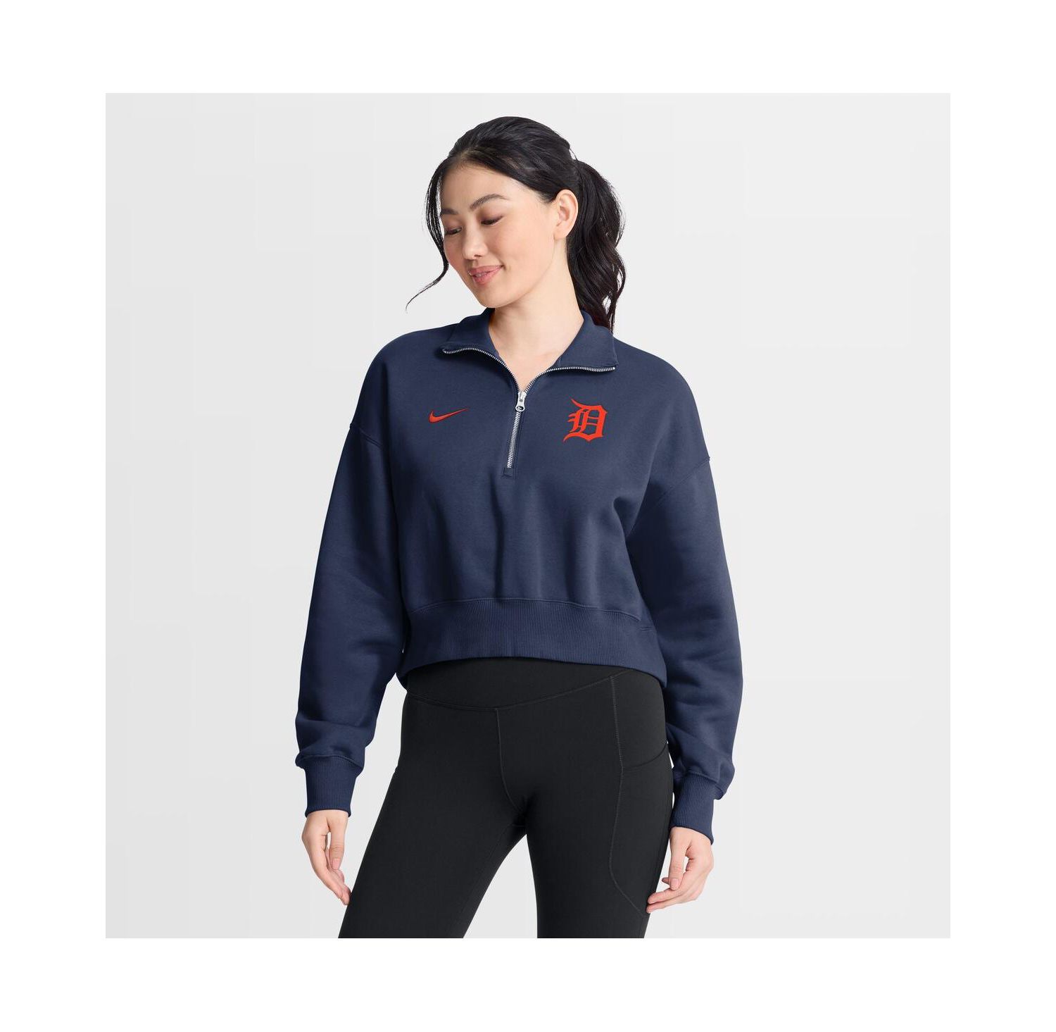 Women's Navy Detroit Tigers Primetime Phoenix Fleece Half-Zip Sweatshirt
