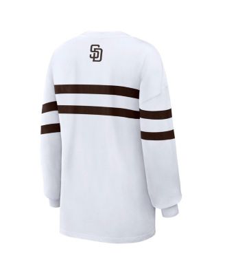 Women's White San Diego Padres Oversized Long Sleeve Striped T-Shirt