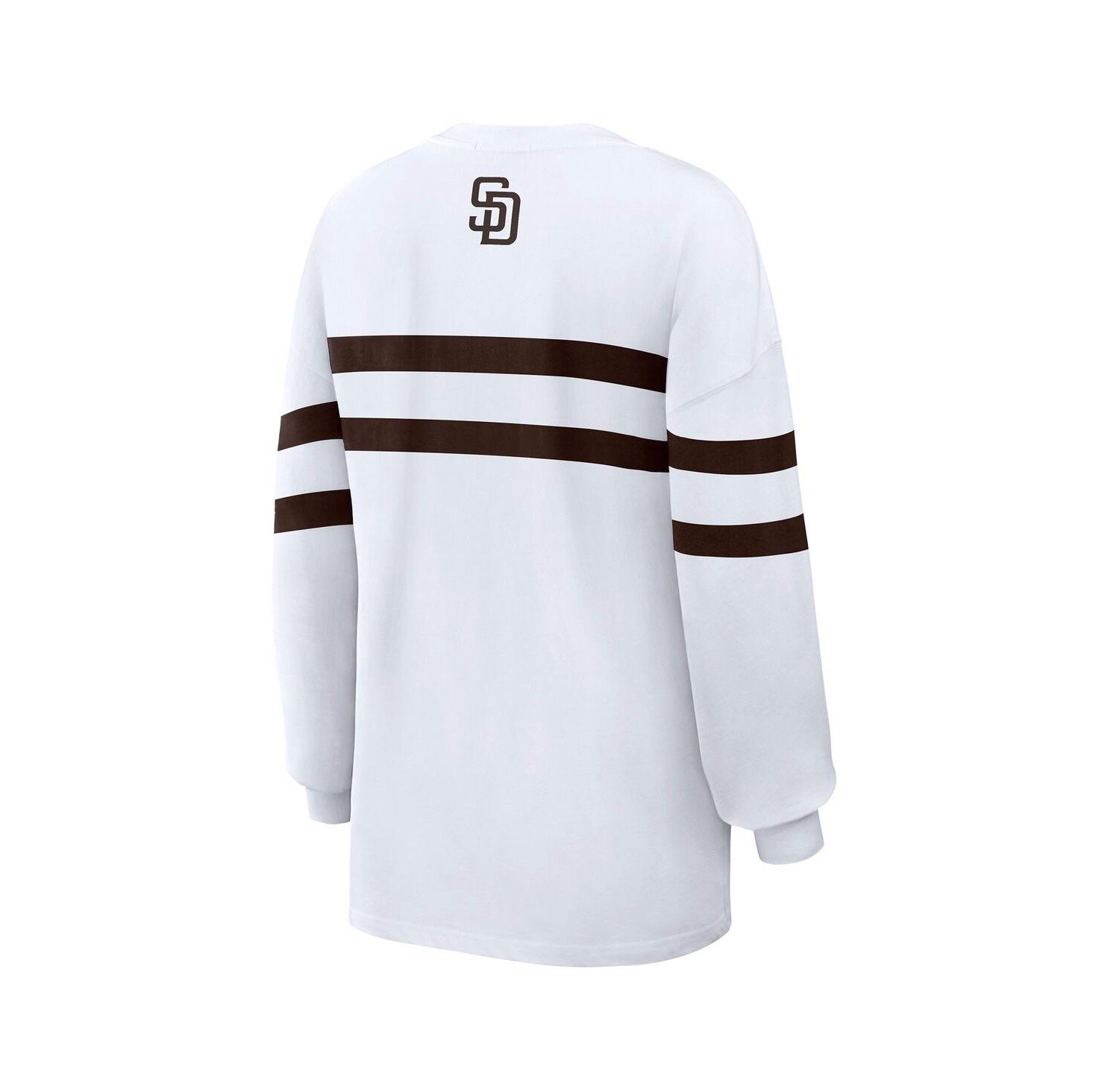 Women's White San Diego Padres Oversized Long Sleeve Striped T-Shirt