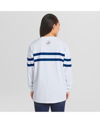 Women's White Los Angeles Dodgers Oversized Long Sleeve Striped T-Shirt