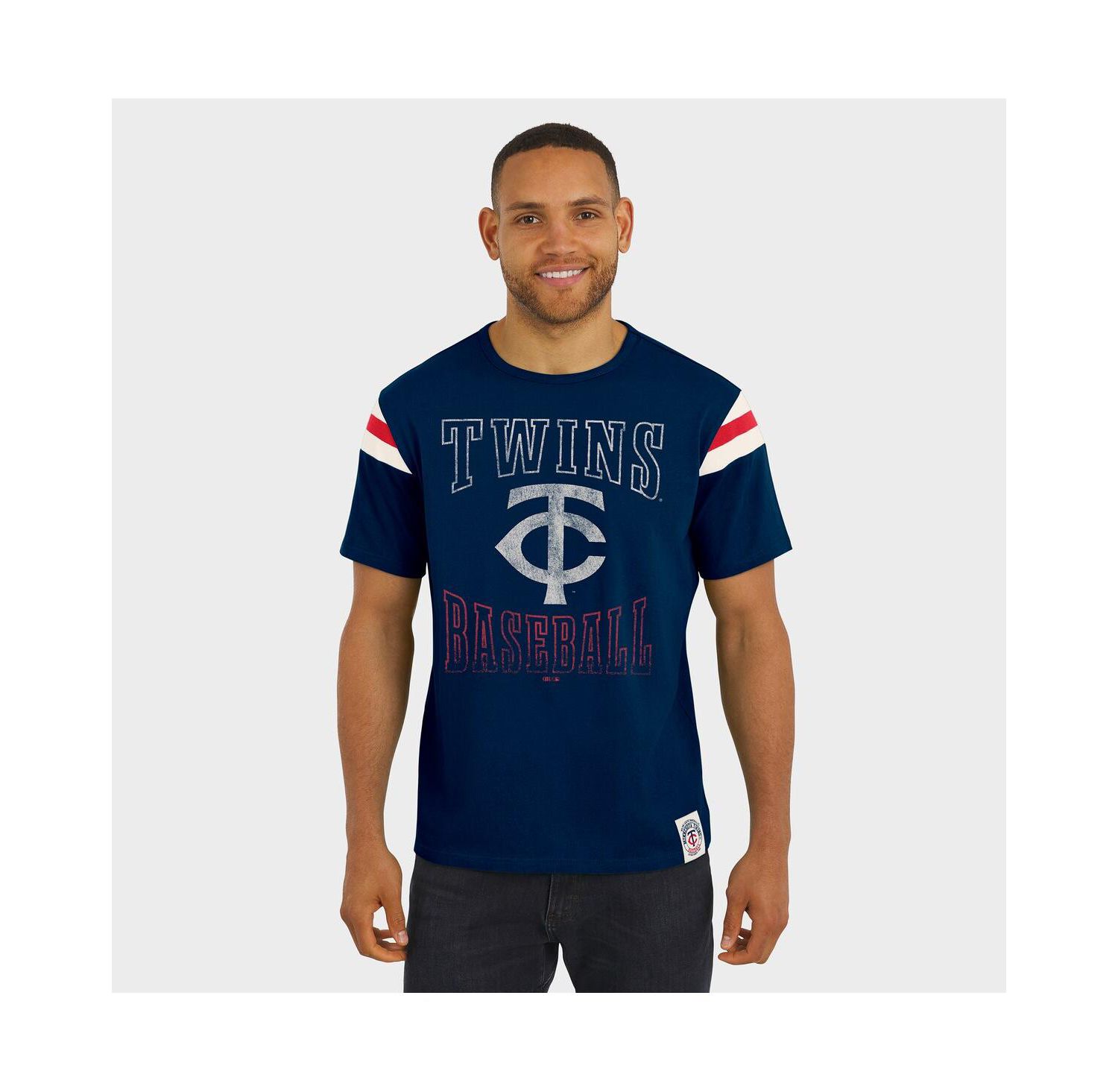 Darius Rucker Collection by Men's Navy Minnesota Twins Distressed Sleeve Stripe T-Shirt