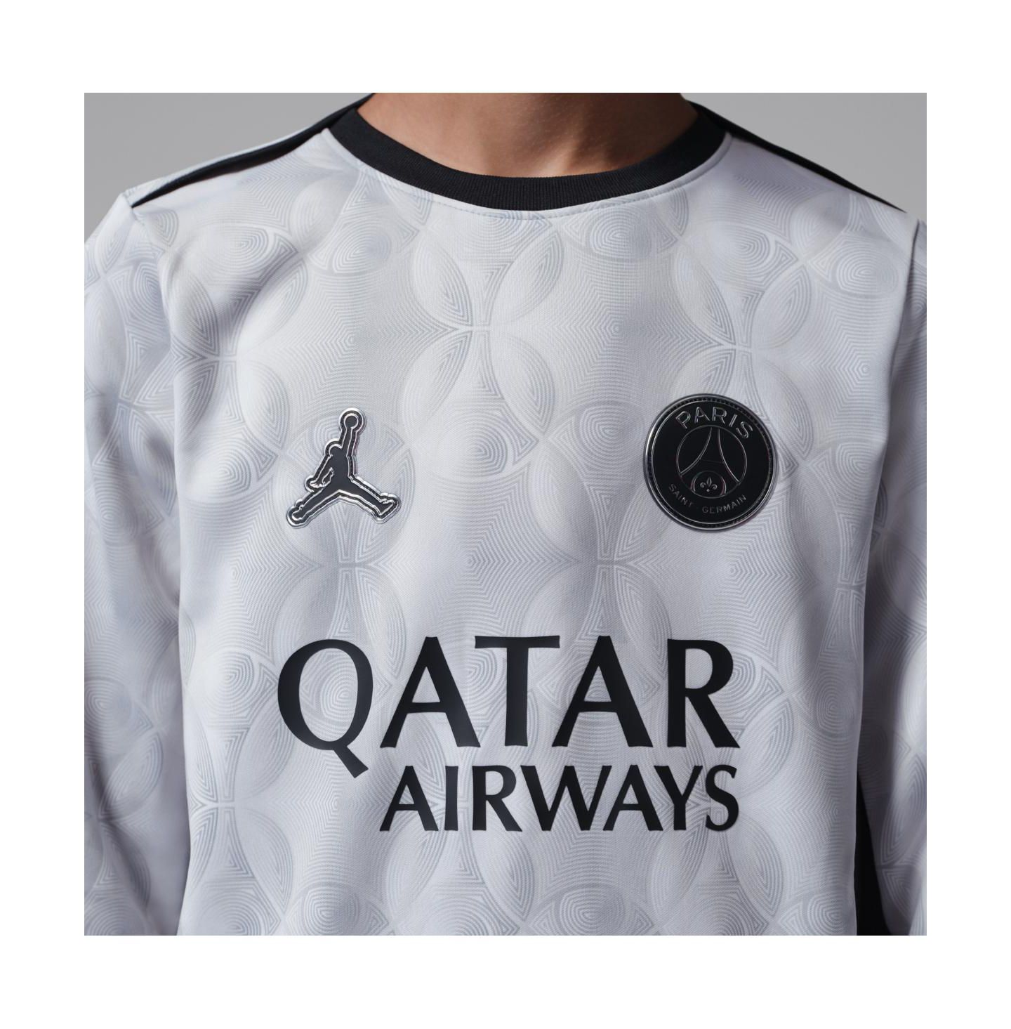 Детская джерси Nike Jordan Paris Saint-Germain Pre-Match Dri-FIT, длинный рукав, Gray — фото 3