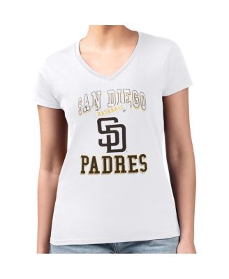 Women's White San Diego Padres Super-Slim Fit Lightweight Team Logo Graphic V-Neck T-Shirt