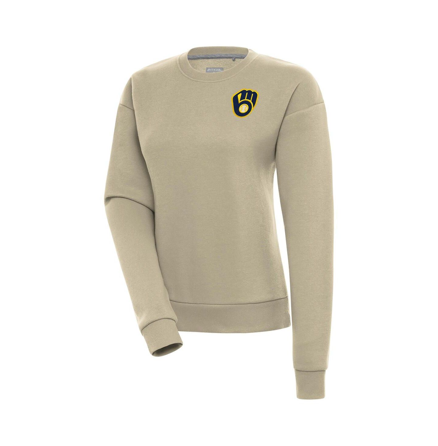 Женская толстовка Antigua Khaki Milwaukee Brewers Victory Pullover — фото 1