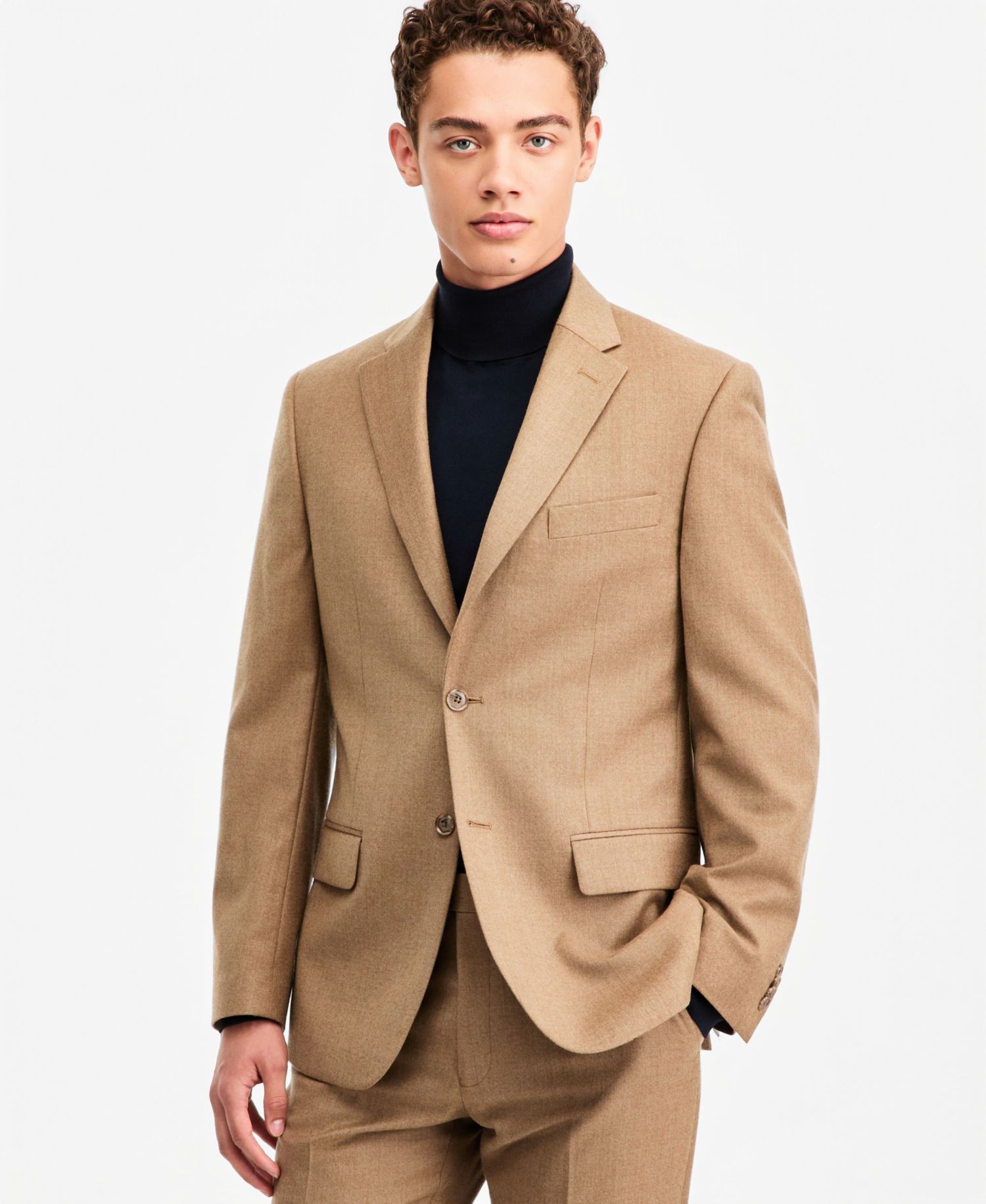 Men's Modern-Fit Wool Tan Flannel Suit Separates Pant