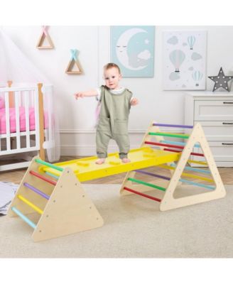 3 Piece Toddler Triangle Set Montessori with 2 Climbing Triangles and 1 Ramp