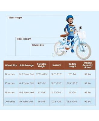 14 Inch Kids Bike with Training Wheels Basket Adjustable Ages 3 to 8