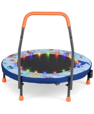 Kids LED Light Trampoline with Foam Handrail Foldable Frame and Safety Cover
