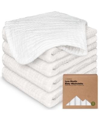 5-Pack Lyra Muslin Baby Washcloths, Large 12x12, Soft Absorbent Cotton Muslin Wash Cloths, Burp Rags, Face Cloth Towel