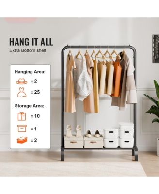 Clothes Rack - Heavy Duty Clothing Garment Rack with Hanging Rod and Bottom Storage Area for Bedroom, Guest Room