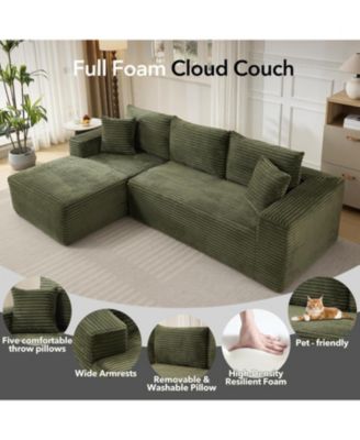 108-Inch Cloud Sectional Couch with L-Shape Chaise- Modern Plush Corduroy Sofa for Living Room