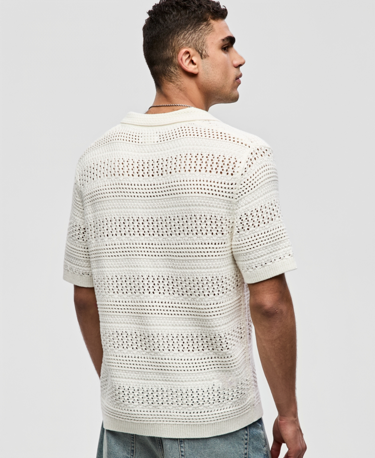 Mode of One Men's Relaxed-Fit Novelty Stitch Short-Sleeve Polo Sweater, Macy's Exclusive