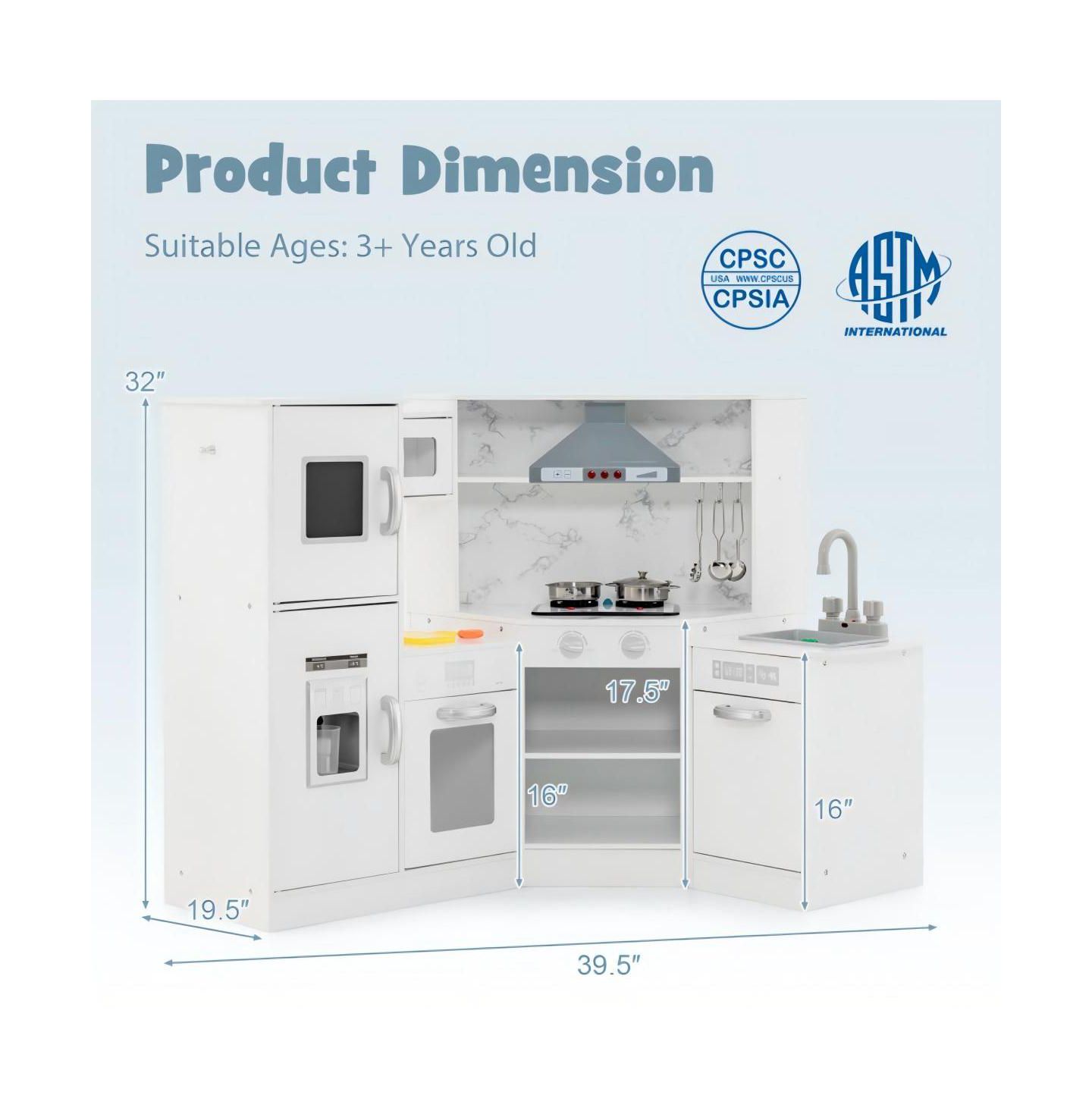Детская игрушка HONGGE Corner Kitchen with Separated Washing Basin 16-Piece Playset, Ages 3+, цвет: Белый — фото 5