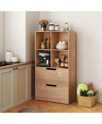 Tall Freestanding Bookcase with Drawers and Open Shelves