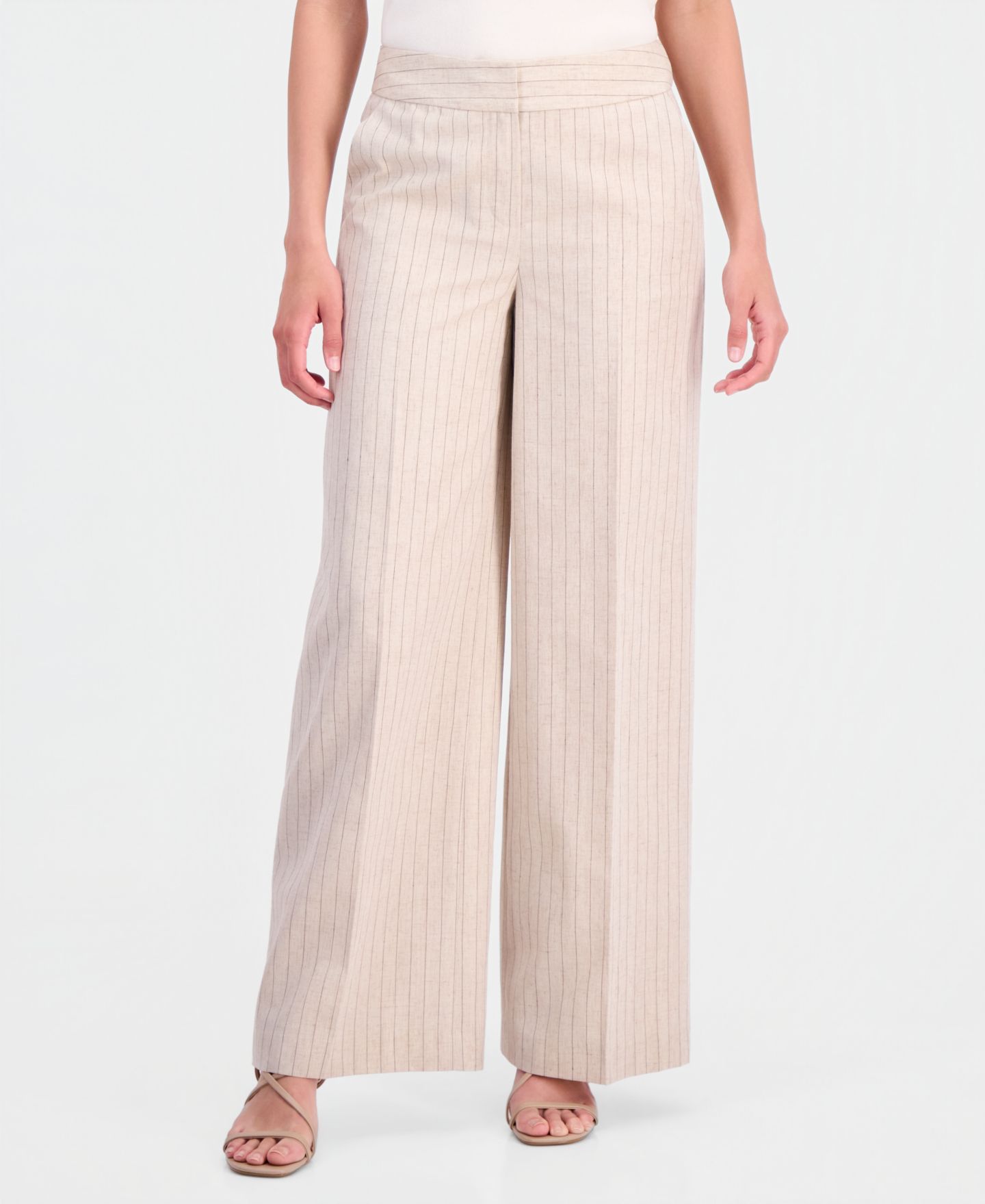 Женские брюки Tahari ASL Pinstripe Wide-Leg Linen Blend Pant, цвет: Дюнный тёмно-коричневый — фото 3