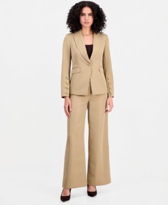 Tahari Asl Petite Peak Lapel One Button Blazer Mid Rise Wide Leg Full Length Pants