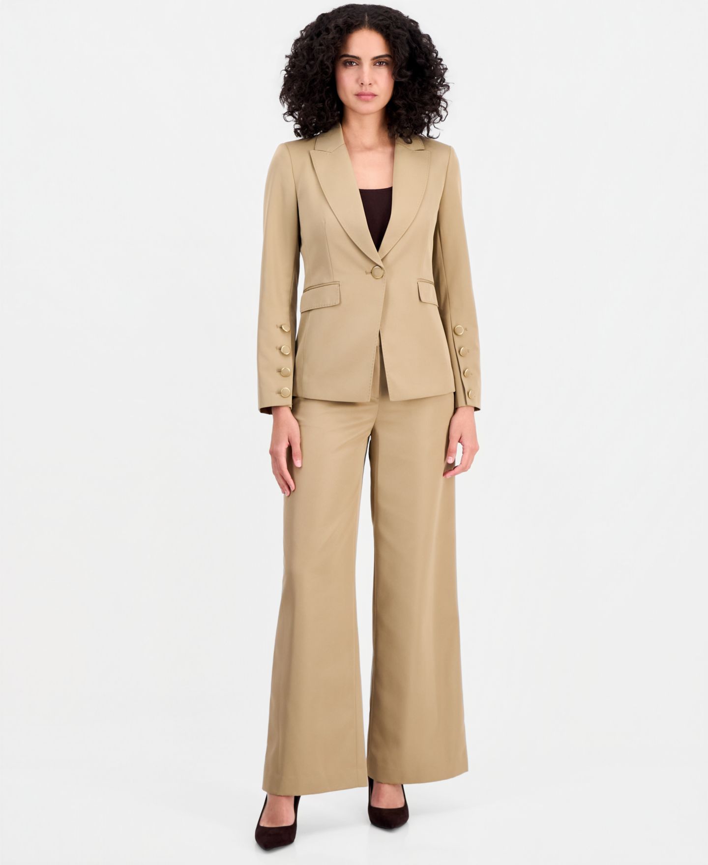 Женский пиджак Tahari ASL Petite Peak Lapel One Button Blazer, цвет: Хаки — фото 2