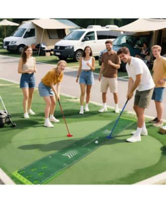 11 FT Putting Green Mat with 2 Adjustable Putters and 6 Balls