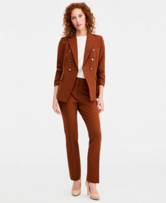 Women's Ruched-Sleeve Double-Breasted Blazer & Seamed Waistband Pants