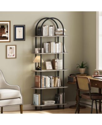 71" Arched Bookshelf, 5-Tier Open Bookcase, Freestanding Tall Display Shelf with Metal Frame for Home