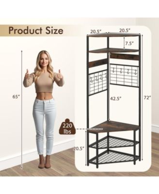 5-Tier Corner Hall Tree with Shoe Storage Bench-Rustic