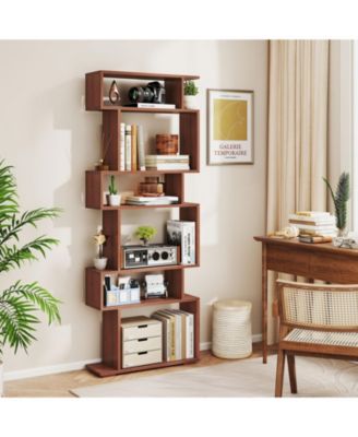 6-Tier Geometric Bookshelf with 2 Anti-Tipping Kits for Home Office