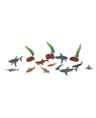 Shark Bucket, Toy Figurines, Kids Gifts, Shark Party Supplies, Aquatic Animals, 18 Piece Set