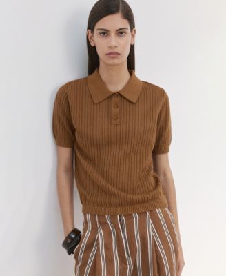 Women's Openwork Knitted Polo-Neck Sweater