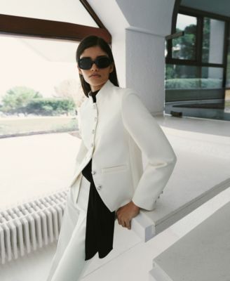 Women's Jewel-Button Strip Collar Jacket