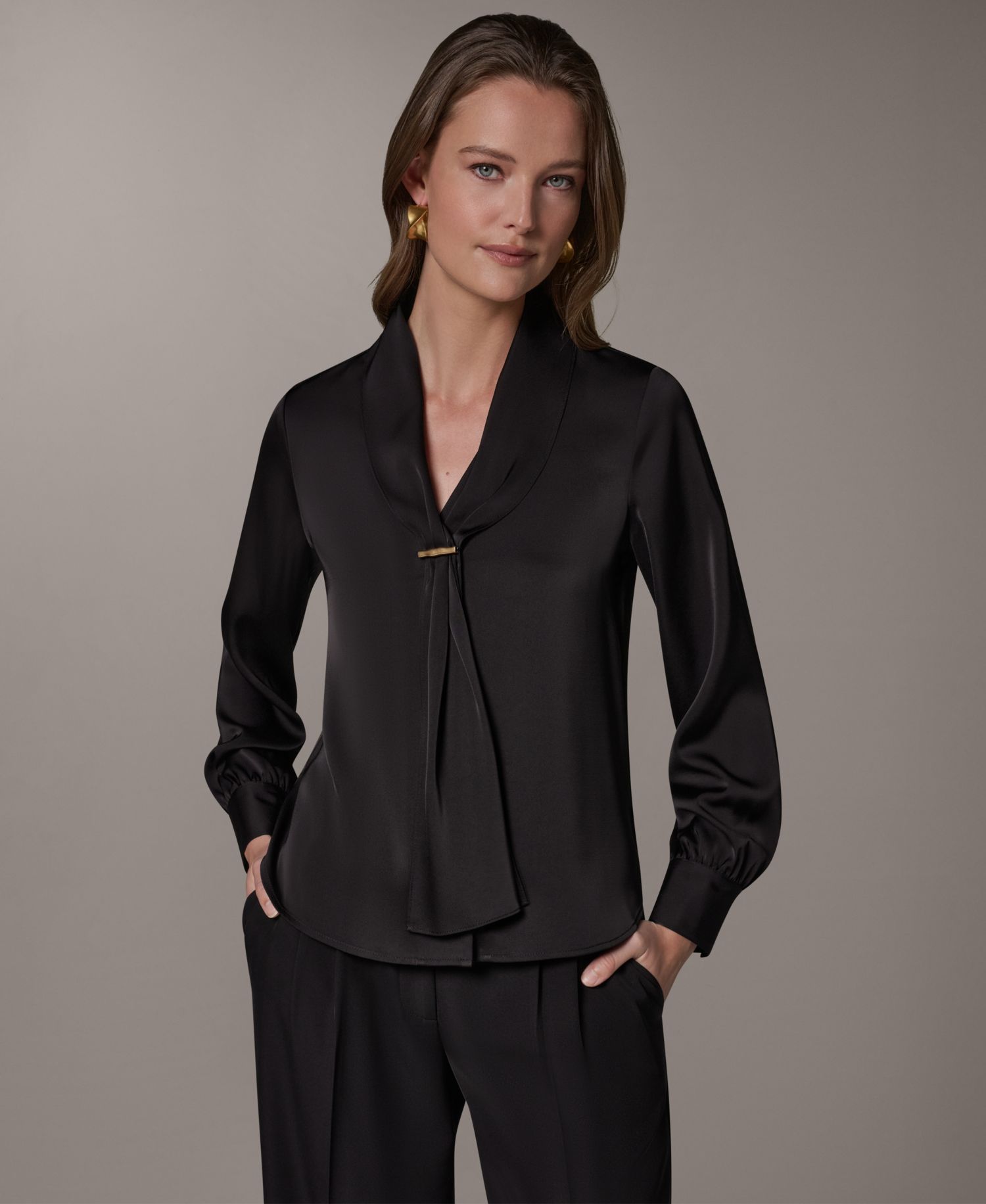 Petite Long-Sleeve V-Neck Pull-On Top