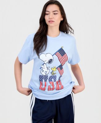 Juniors' Snoopy USA Flags Cotton Short-Sleeve T-Shirt