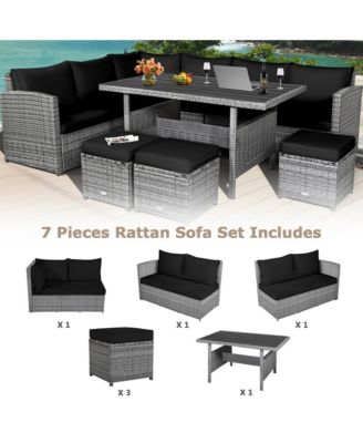 7PCS Rattan Patio Sectional Sofa Set Conversation Set w/ Cushions