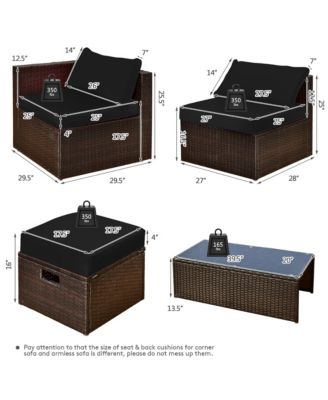 8PCS Patio Rattan PE Wicker Conversation Set All-Weather Furniture Set w/ Cushions