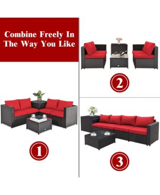 4PCS Cushioned Rattan Patio Conversation Set w/ Side Table Cushion