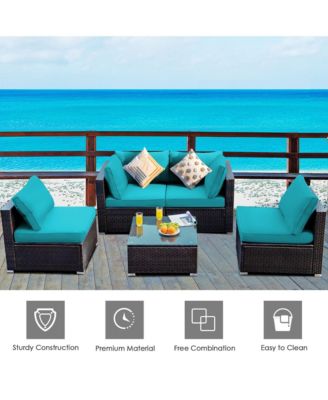 5PCS Rattan Patio Conversation Set Sofa Furniture Set w/ Cushions