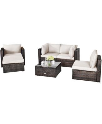 6PCS Patio Conversation Set Rattan Sectional Furniture Set w/ Cushions