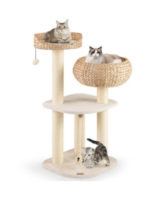 41'' Hand-Made Cat Tree Tower Natural Bowl Shaped w/ 2 Perch