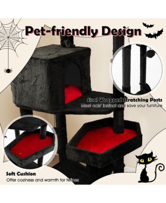 Gothic Cat Tree for Indoor Cats Extra Large Cat Tower w/2 Cat Condos Coffin Bed