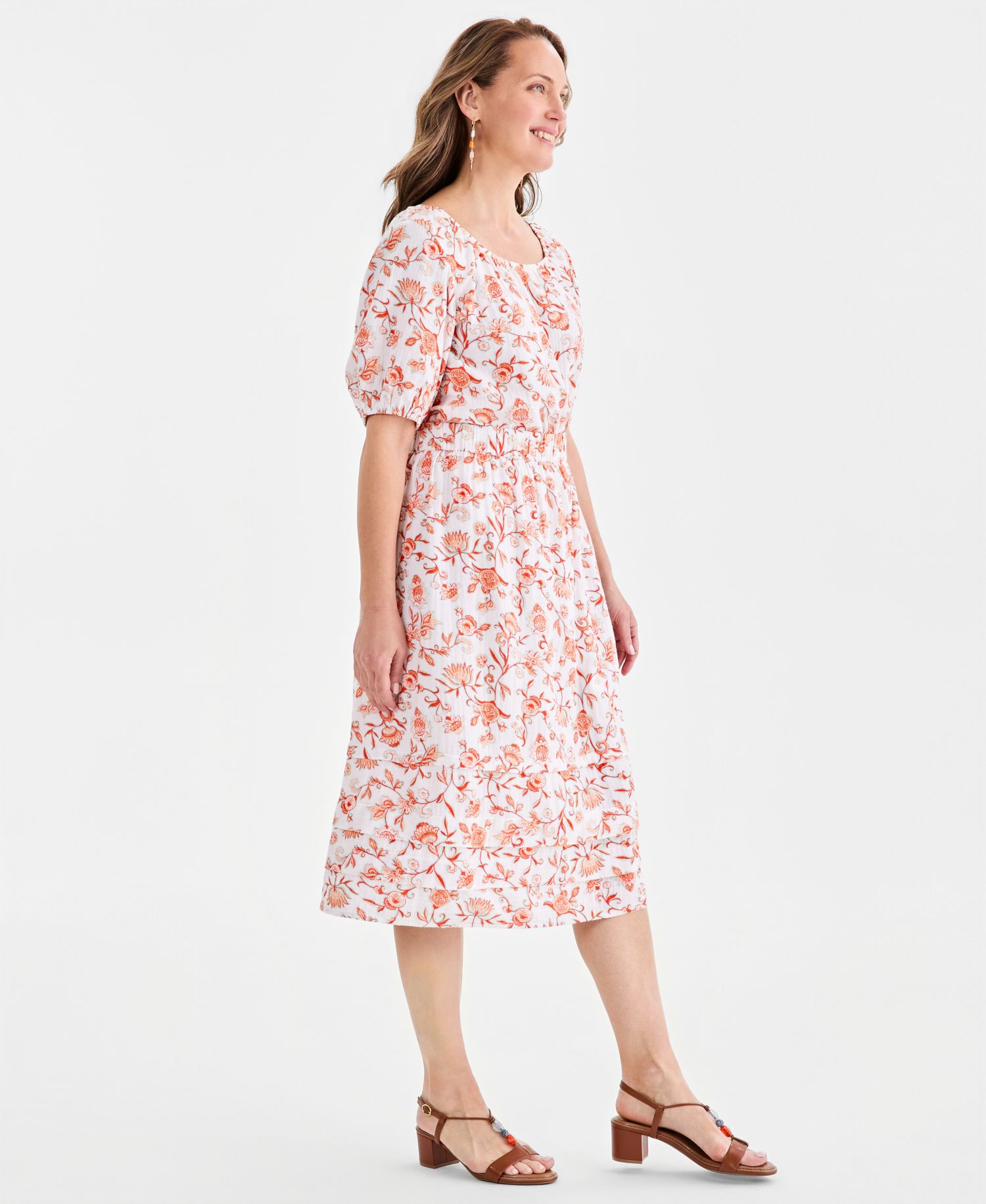Women's Printed Cotton Gauze Pull-On Midi Skirt
