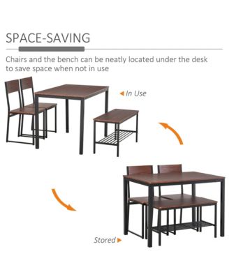 Wooden Kitchen Table and Chair Furniture with Storage Rack and Sitting Bench
